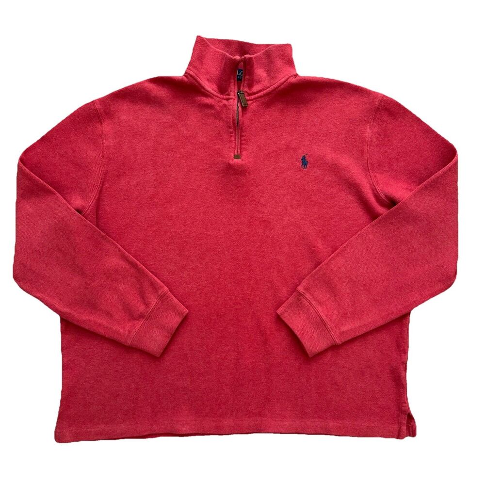 Polo Ralph Lauren Estate Rib 1/4 Quarter Zip Sweater Mens XL Red Pullover Pony